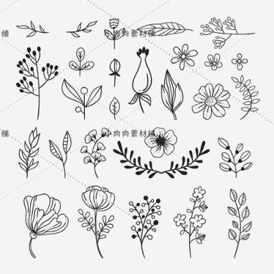 25组植物花卉树叶小鸟猫头鹰动物类线稿图eps矢量设计素材ai74