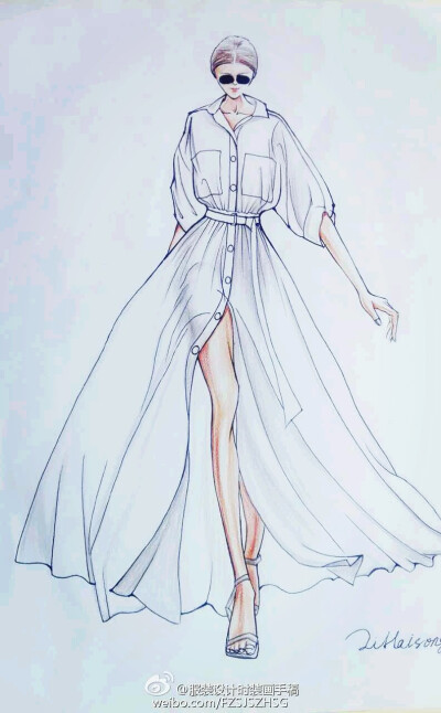 手绘 时装 插画 设计非本人画微博@服装设计时装画手稿