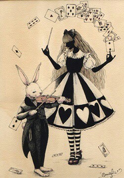 动漫 爱丽丝 三月兔 扑克牌 黑白 魔幻