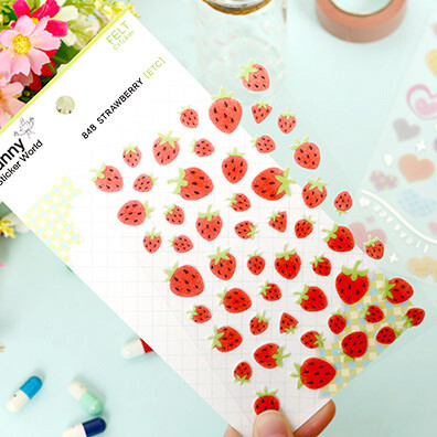 可爱草莓毛毡贴纸 韩国文具装饰diy手帐笔记本子立体小贴画创意
