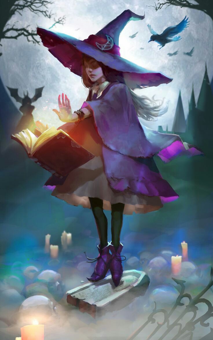 魔法师 女孩 夜 巫女 女巫 魔法 巫师 魔法书 星光 森林