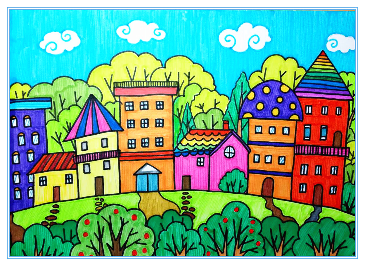幼儿园剪贴画：漂亮的小房子2幅_几何形状卡片_宝宝吧