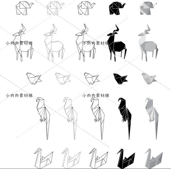 多边形千纸鹤恐龙纸船折纸几何创意图形ai