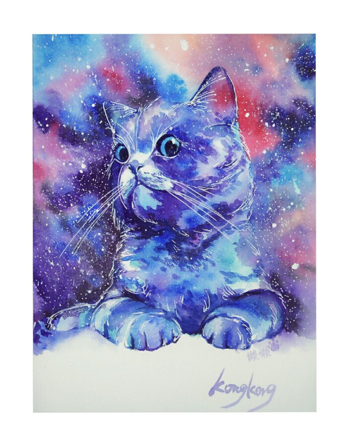 朋友的蓝猫叫懒懒手绘 水彩 插画 水彩插画 小清新 可爱 壁纸 梦幻