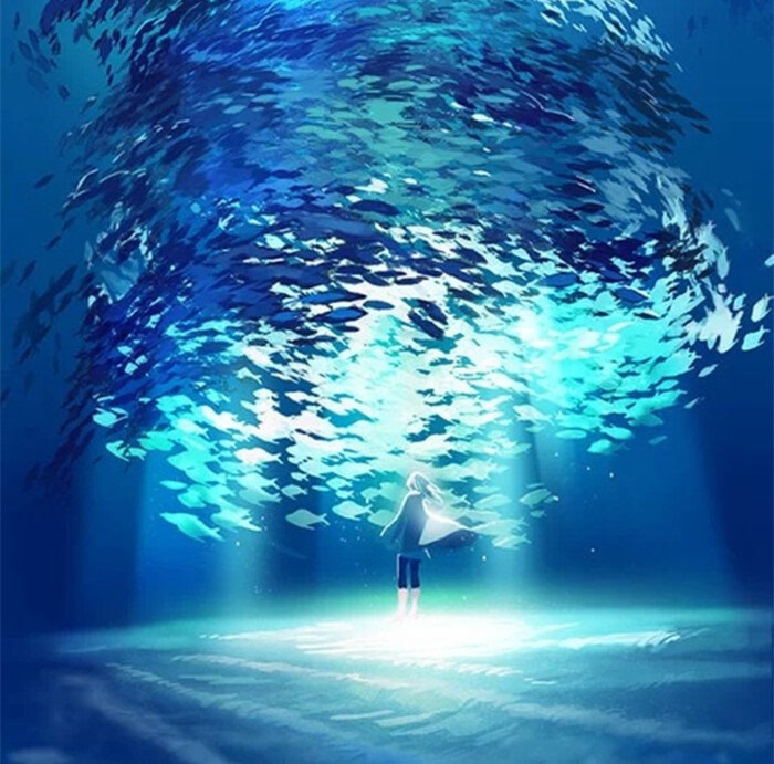 动漫 二次元 意境 海底 人物 唯美 背景 壁纸 风景画