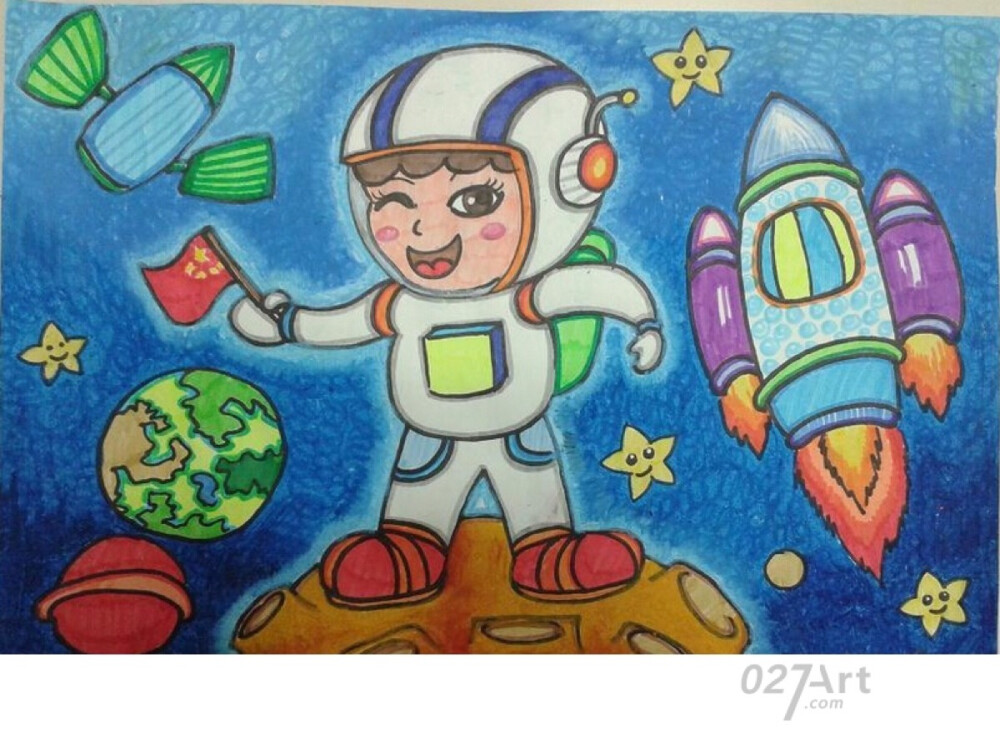 航天 太空 月球 儿童画