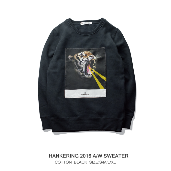 hankering 2016 a/w 摇滚 虎头 贴布印花 加厚款 绒棉圆领卫衣