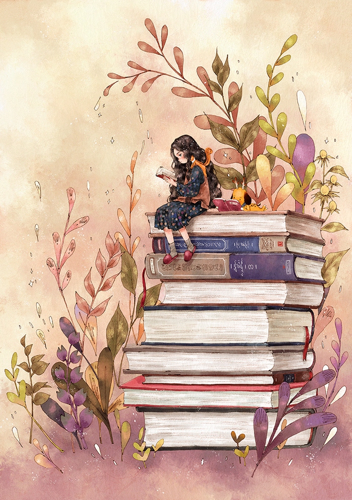 一本本书籍,叠起成长的阶梯 ~ 来自韩国插画家aeppo