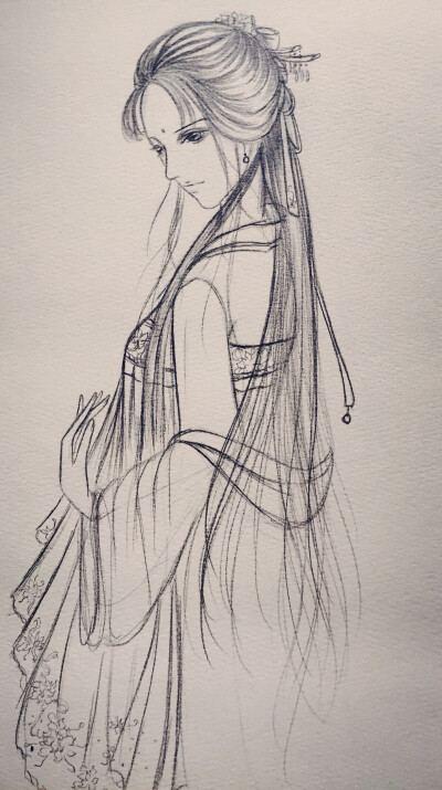手绘线描古风