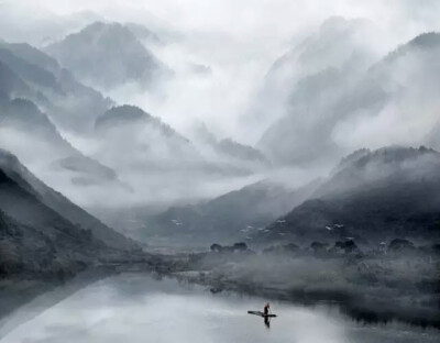 水墨 山水画 大气 壁纸 黑白ipad 诗意