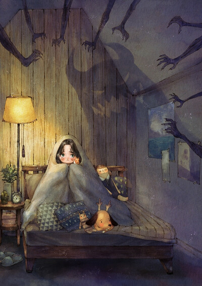 孤独恐惧的夜晚,庆幸有你相伴 ~ 来自韩国插画家aeppol 的「森林女孩