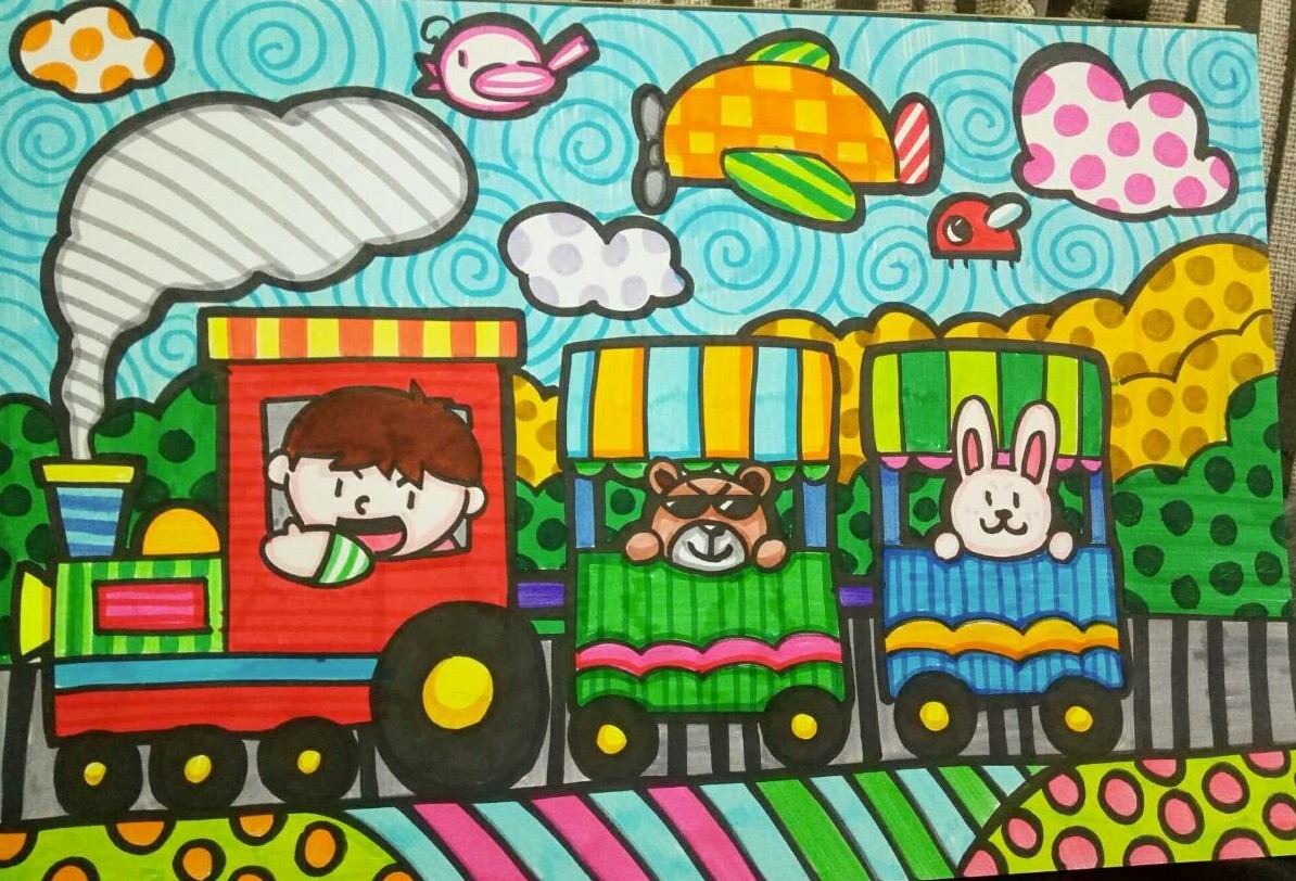 水彩插画-夏天的小火车|插画|儿童插画|红绿 - 原创作品 - 站酷 (ZCOOL)