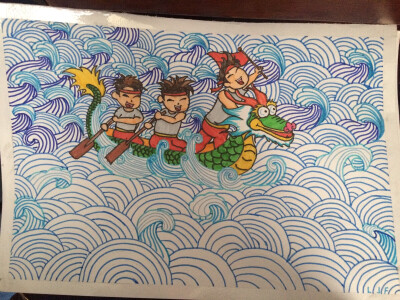 赛龙舟(水彩笔)儿童画线描特殊技法 0 52 末-堇兮  发布到  少儿美术