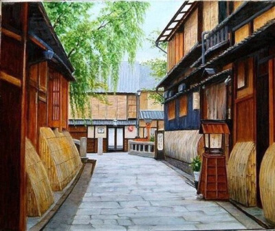 古风建筑水彩画