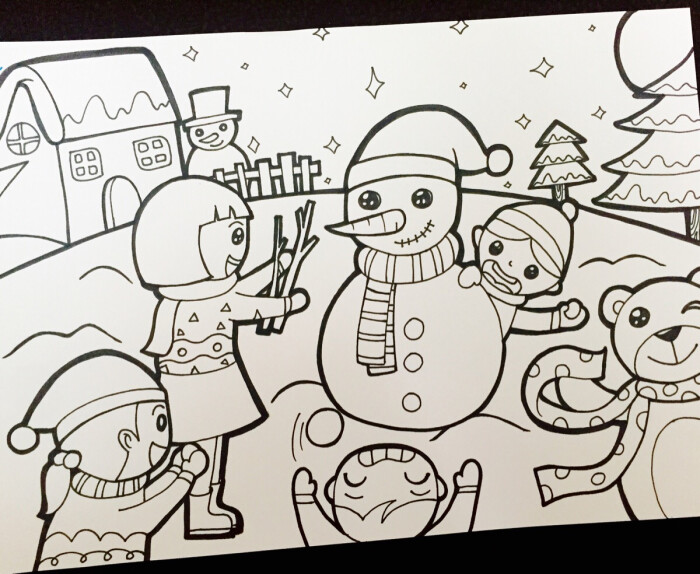 堆雪人 儿童画