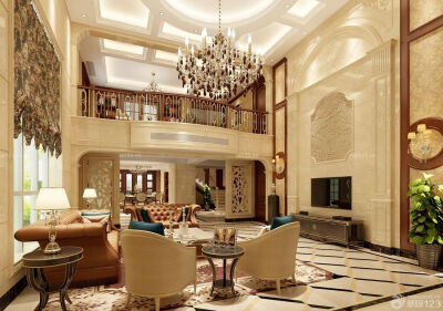 欧式别墅设计挑高客厅图片