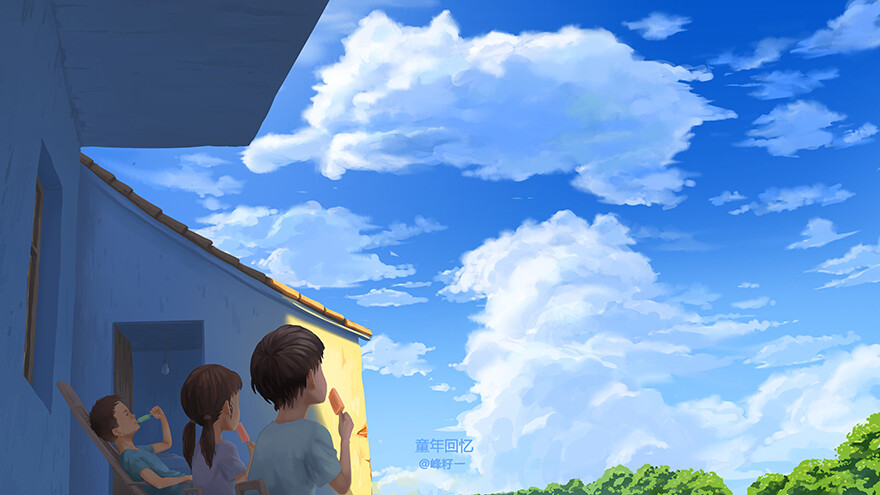 童年回忆 暑假|绘画习作|插画|峰籽一