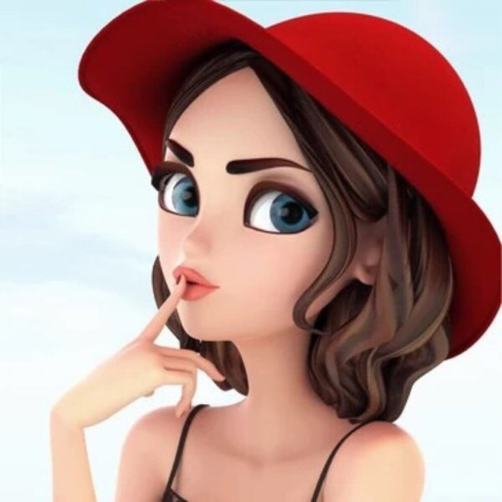 很酷的女生卡通头像 带着红色帽子时尚发型简直就是酷毙了