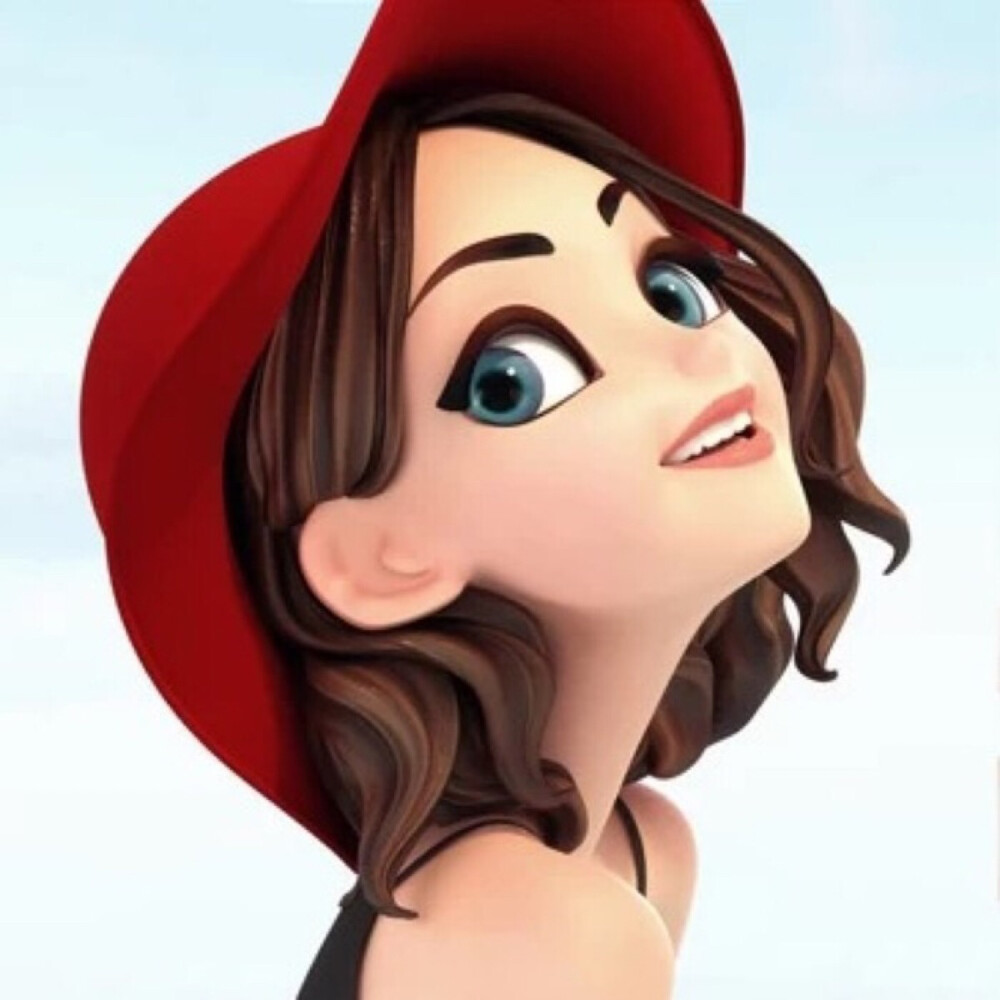 很酷的女生卡通头像带着红色帽子时尚发型简直就是酷毙了