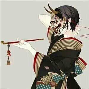 古风美男,妖孽,和服面具,插画头像