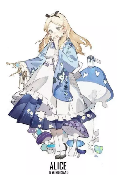 动漫 二次元 日本 日式 和服 爱丽丝 仙境 兔子 长裙 可爱 长发披肩