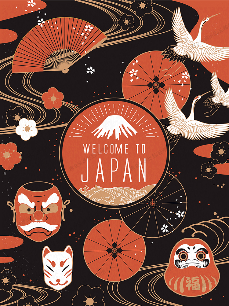18p 日本旅游扁平化风景建筑海报插画ui矢量喷印刷eps设计素材图