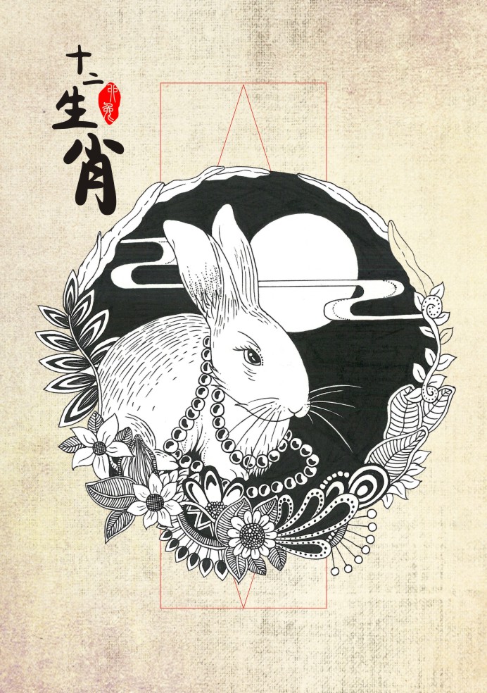 原创黑白生肖插画(12只全~卯兔 堆糖,美图壁纸兴趣社区