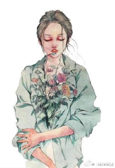 水彩唯美动漫少女