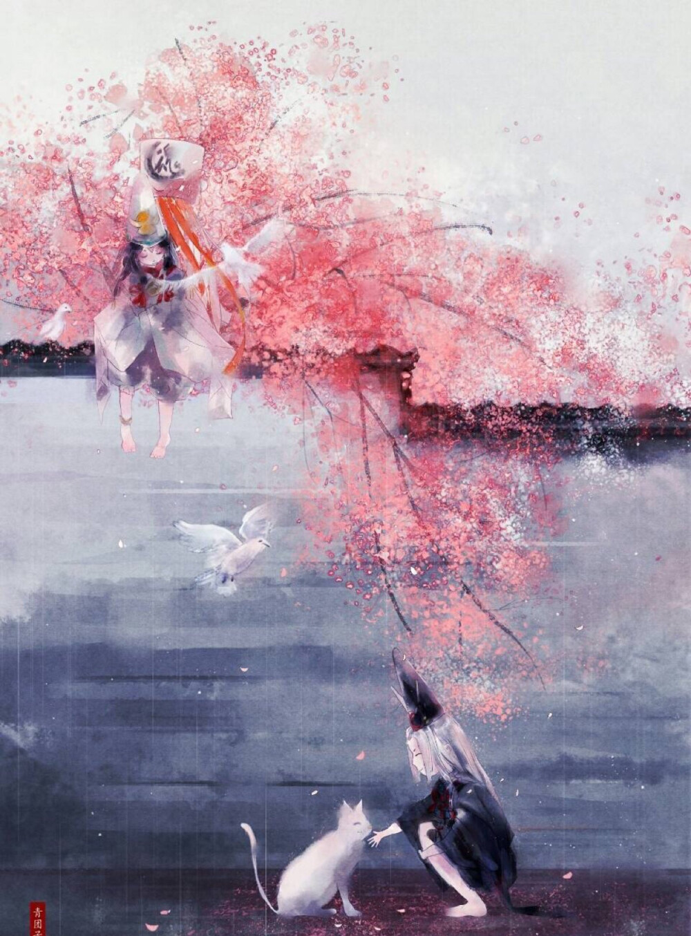 白童子黑童子古风水墨画背景壁纸(阴阳师)