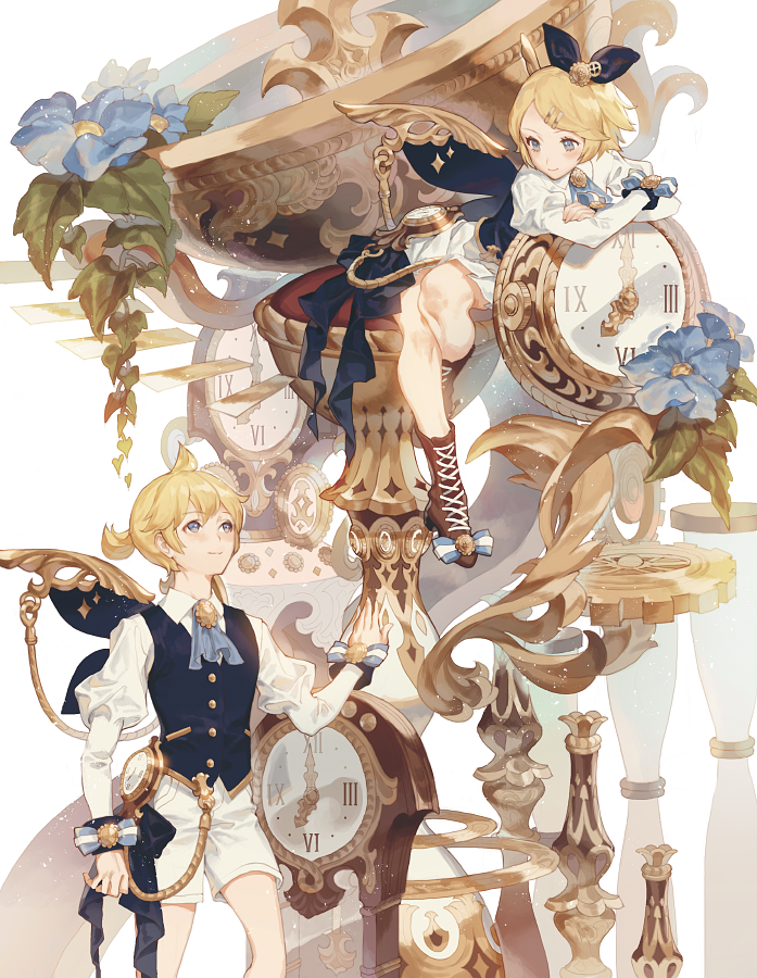 镜音双子 时计の妖精 画师:ファジョボレ 本作品pixiv id=61311120