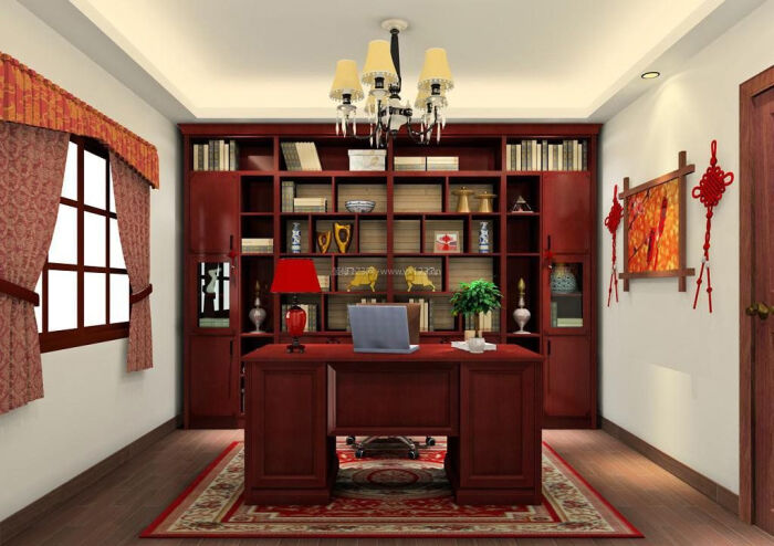 混搭中式书房家装书柜设计效果图