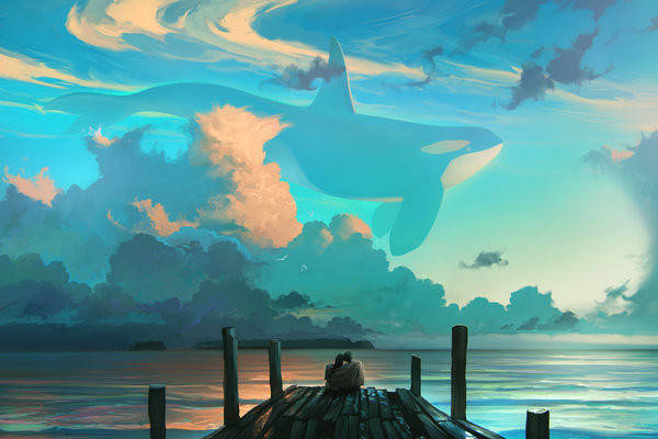 化身孤岛的鲸.(作者:俄罗斯插画师 artem chebokha(rhads))