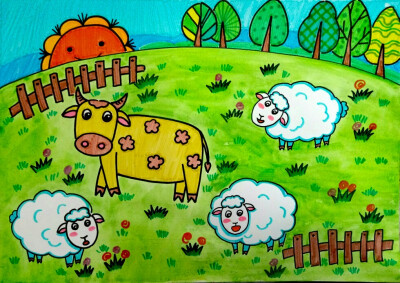 儿童画 农场的动物们