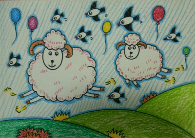儿童画～小羊跳舞