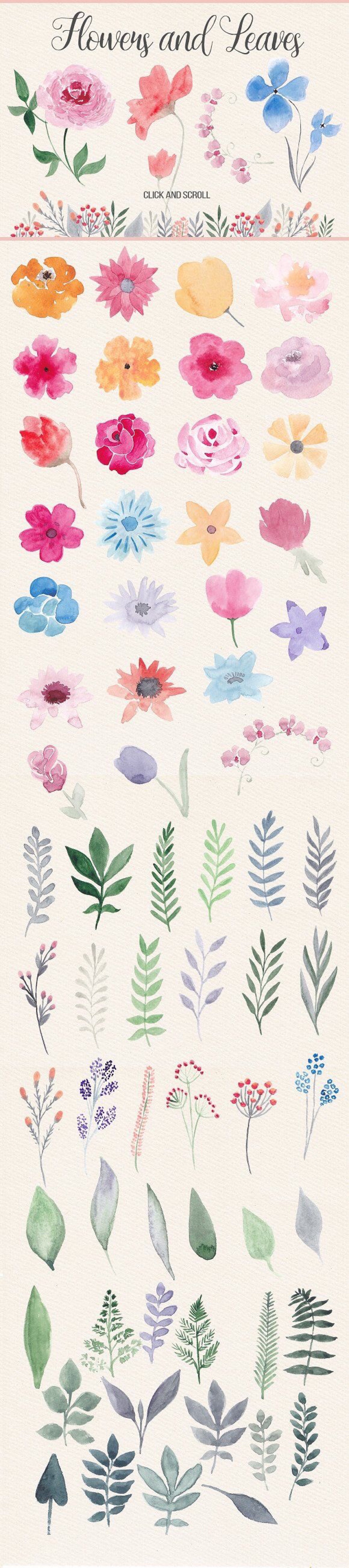 [手帐素材]手绘水粉-花朵和叶子(via pinterest)