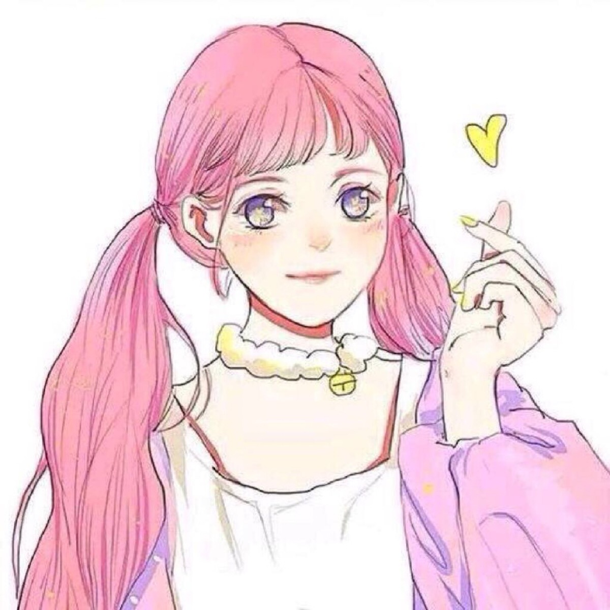 卡通女头 动漫 比心 插画