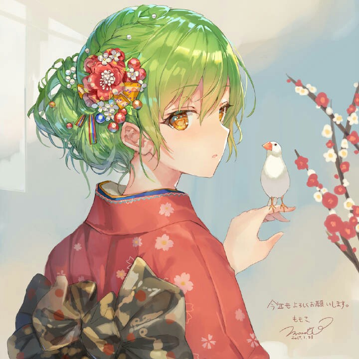 【少女头像】绿发金眸/回眸/绚丽风/呆萌/逗鸟/画师もも id=1113943