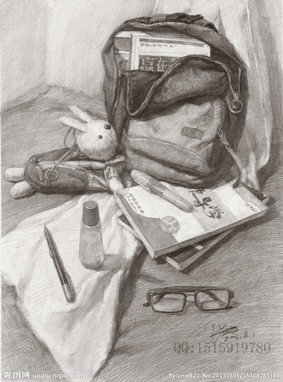 静物素描实景
