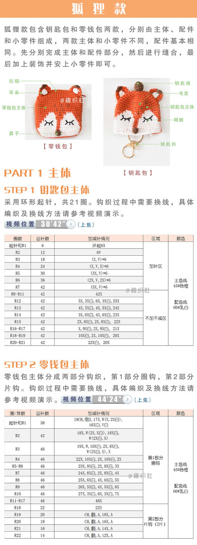 狐狸钩针钥匙包零钱包