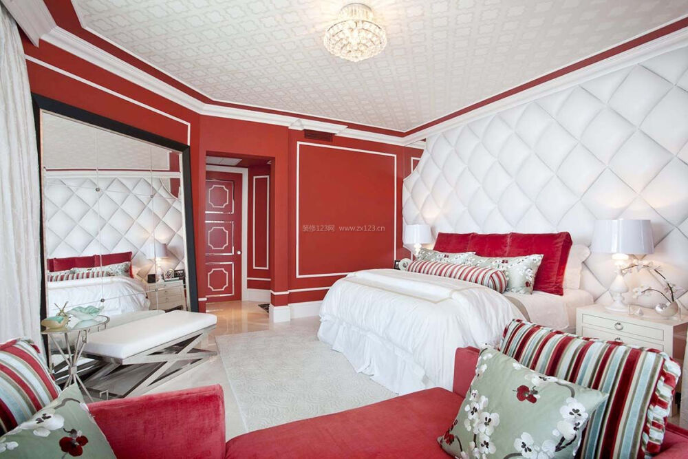 现代欧式卧室床软包背景墙装修效果图