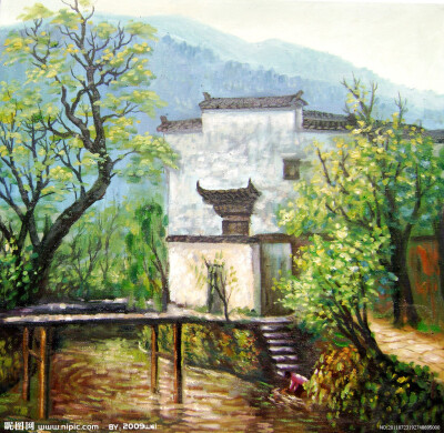 农家小景 水彩风景画