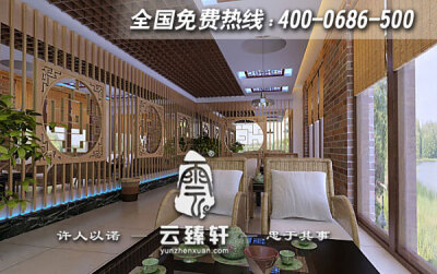 新中式茶馆室内卡座设计效果图