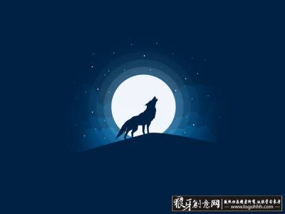 插画/手绘 插画设计-狼 孤独的狼插画设计 对着月亮嚎叫的狼插画设计