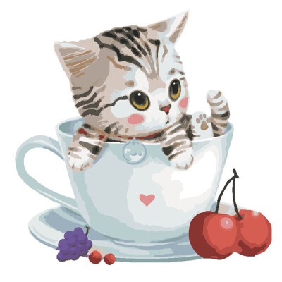 超值数字油画diy手绘动物宠物猫咪茶杯猫小猫咪卡通装饰画