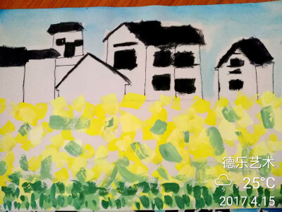 儿童画 水粉画 风景画 油菜花