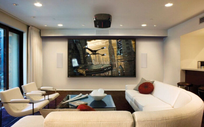 客厅家庭影院电视墙装饰_装修123效图
