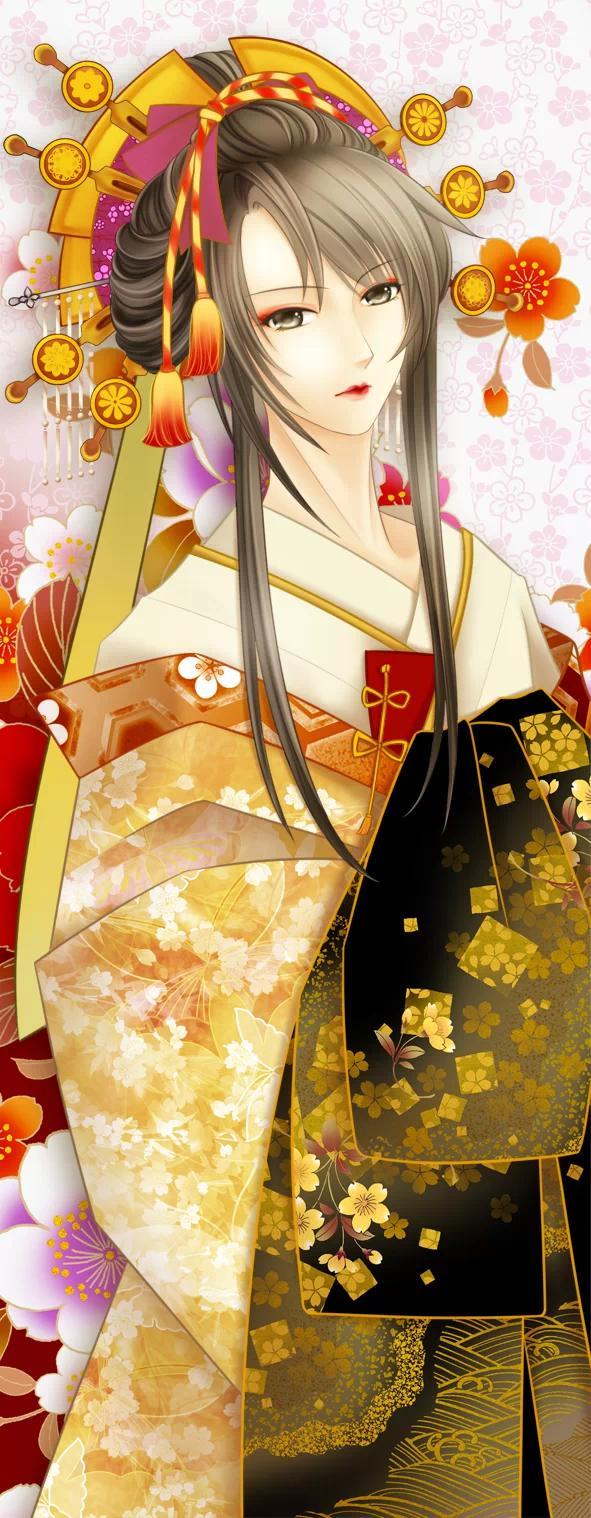 古风,美人,和服,插画