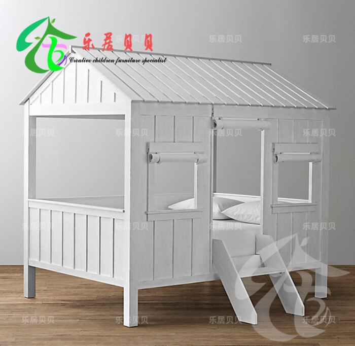 定制 乐居贝贝复古美式创意儿童实木床房子造型树屋床男孩房单人床