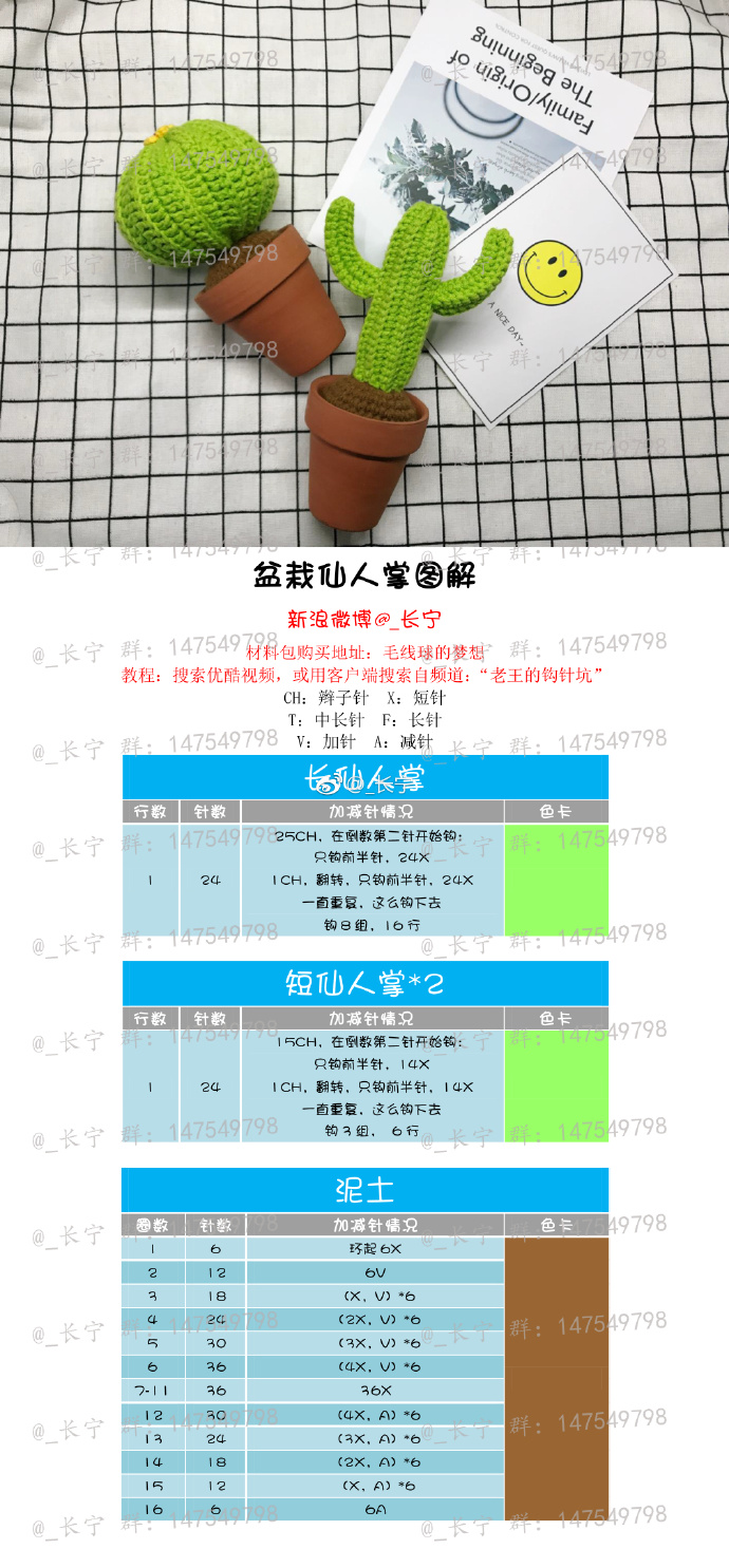 老王钩针图解 钩针仙人掌图解仙人掌摆件,挂件材料包上架啦视频教程