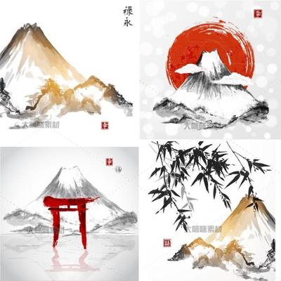 日本和风水墨画富士山背景图风景纸张底纹eps矢量设计素材ai 堆糖 美图壁纸兴趣社区